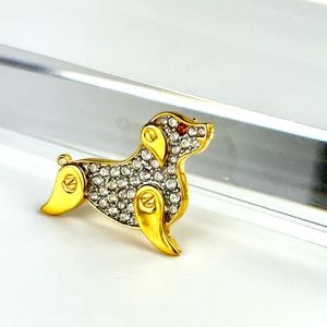 Vintage Monet Crystal Screw Construction Figural Dog Brooch